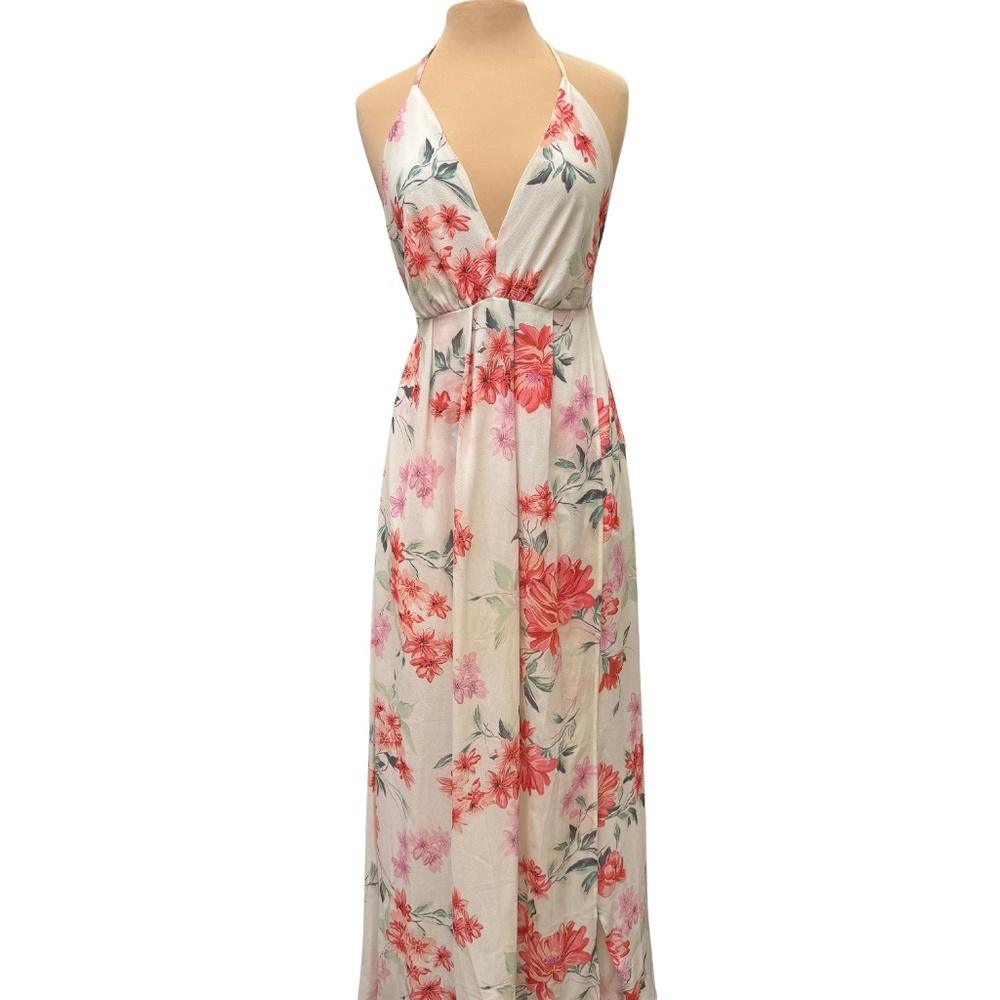 Floral print maxi backless dress